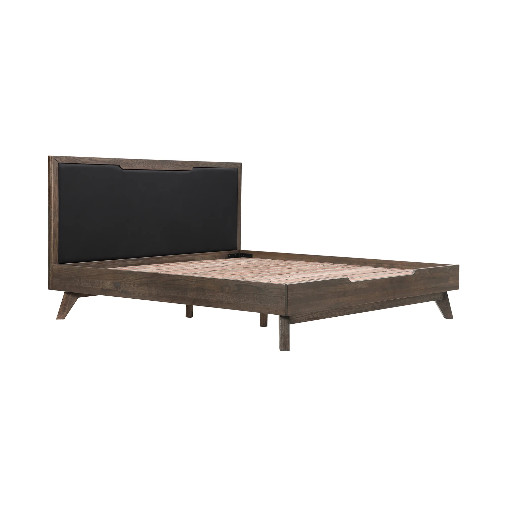 Astoria King Platform Bed Frame in Oak with Black Faux Leather  By Armen Living - Image 3