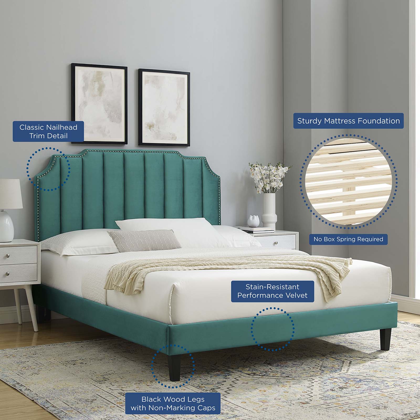 Colette King Performance Velvet Platform Bed By Modway - MOD-7075 - Image 105