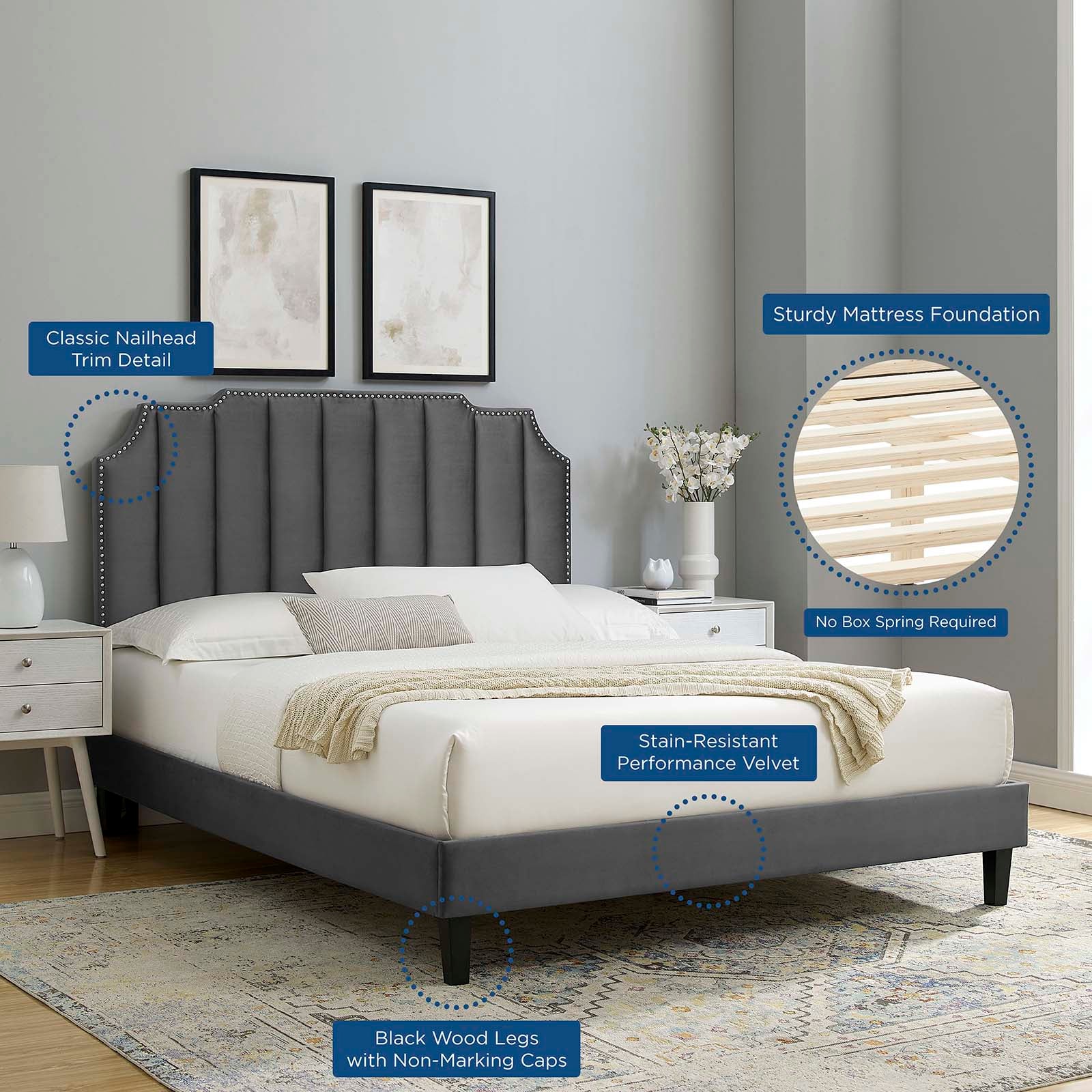 Colette King Performance Velvet Platform Bed By Modway - MOD-7075 - Image 9