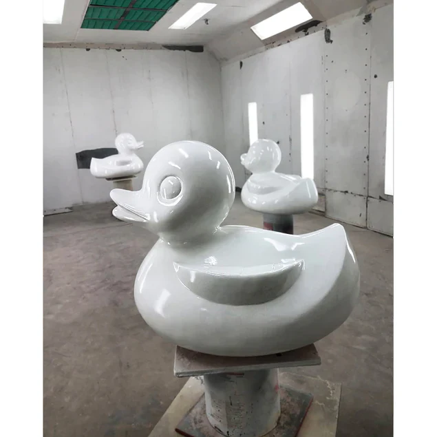 Fiberglass UV  Duck Outdoor Sculpture, White By Gold Leaf Design Group - Image 4