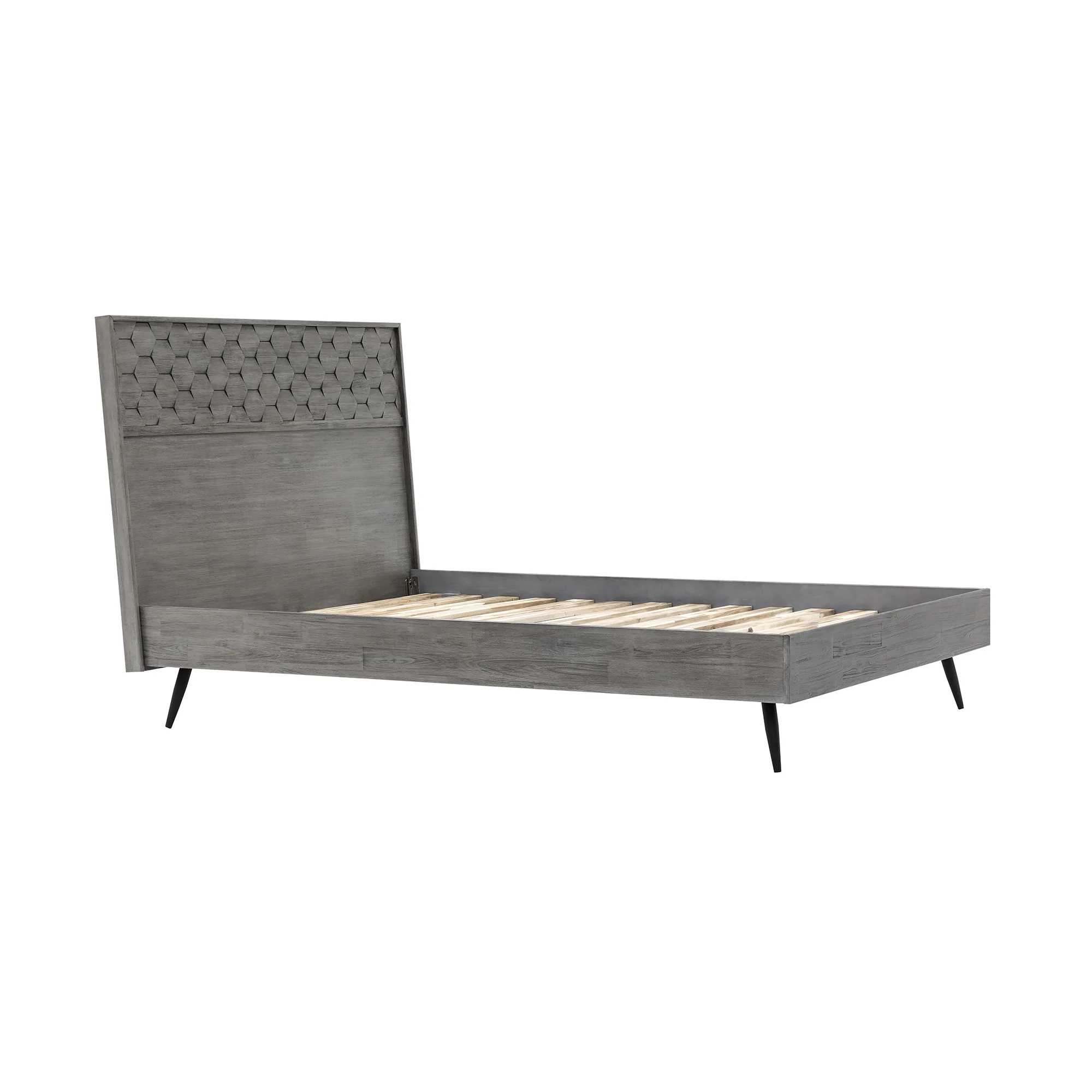 Makena Queen Platform Bed Frame in Grey Acacia Wood By Armen Living - Image 4