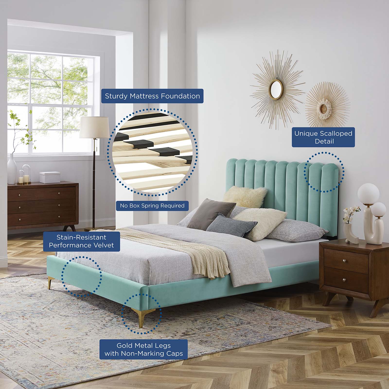 Reagan King Performance Velvet Platform Bed By Modway - MOD-7076 - Image 57