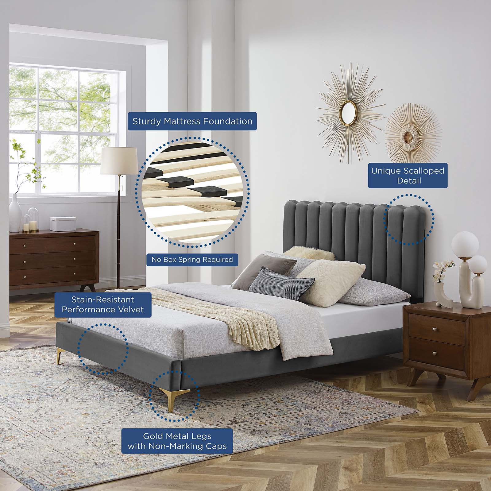 Reagan King Performance Velvet Platform Bed By Modway - MOD-7076 - Image 9