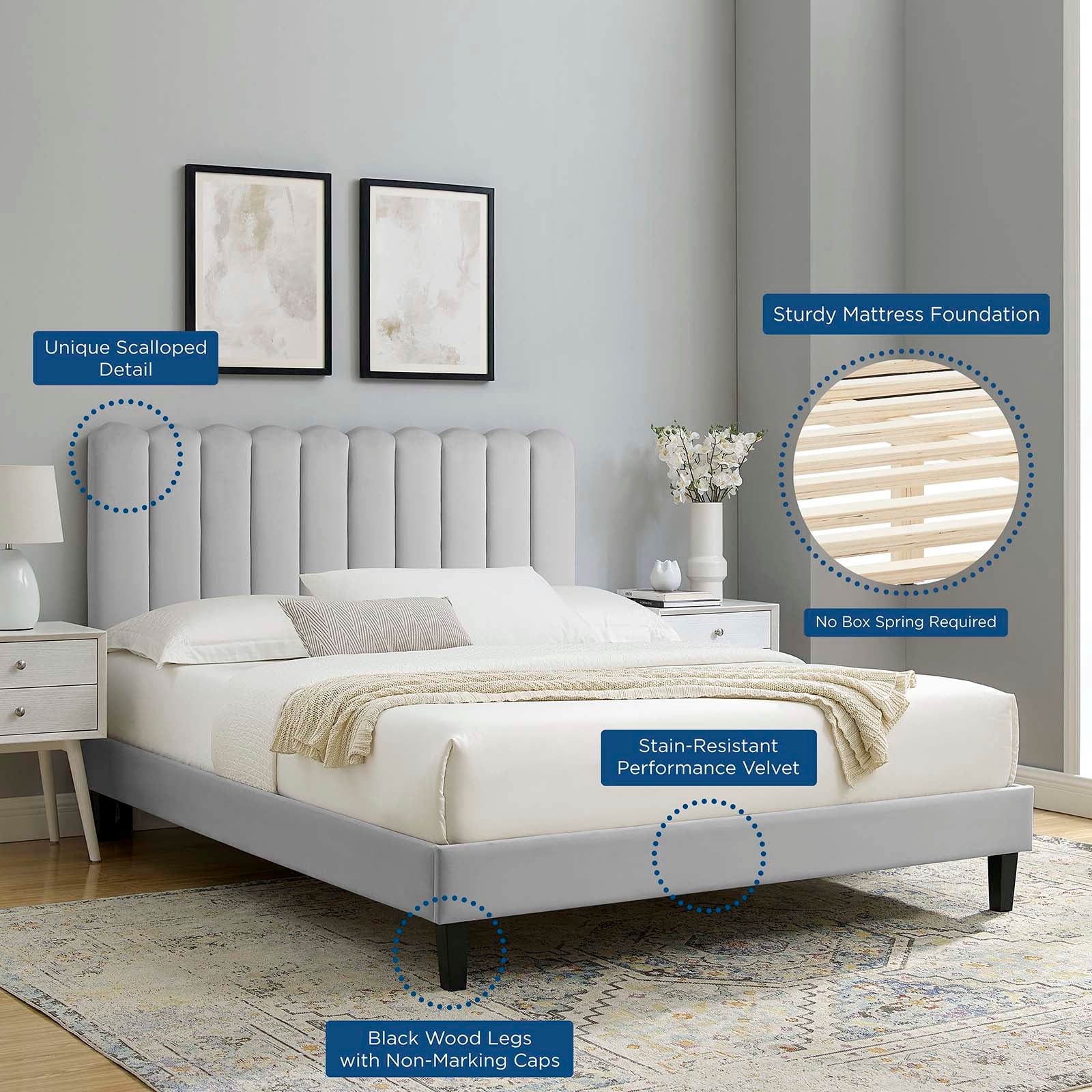 Reagan King Performance Velvet Platform Bed By Modway - MOD-7078 - Image 41
