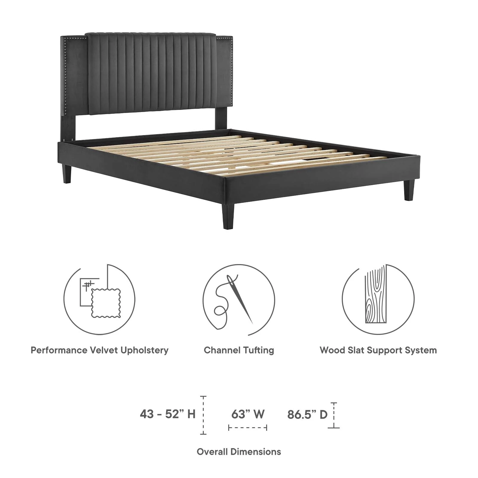 Zahra Channel Tufted Performance Velvet King Platform Bed By Modway - MOD-7010 - Image 7